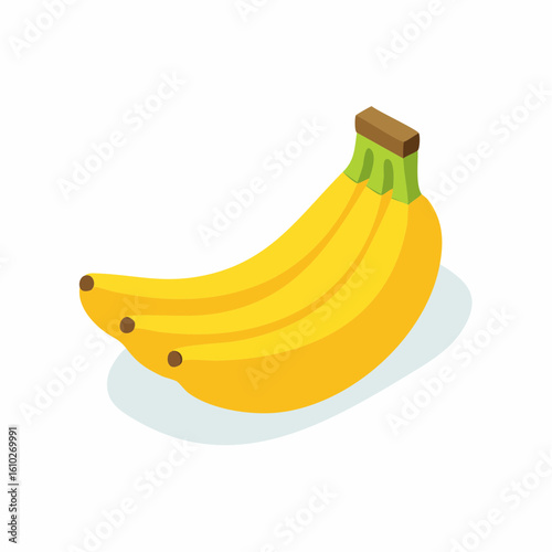 Isometric illustration of a bunch of bananas in a bright yellow color on a white background