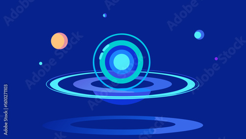 blue rotating rings orbiting holographic tech