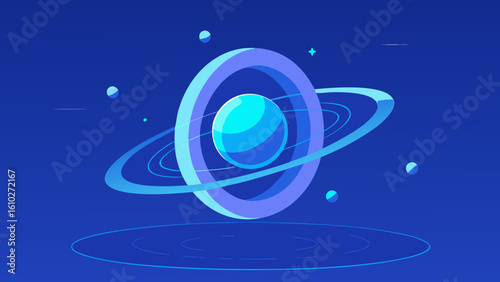 blue rotating rings orbiting holographic tech