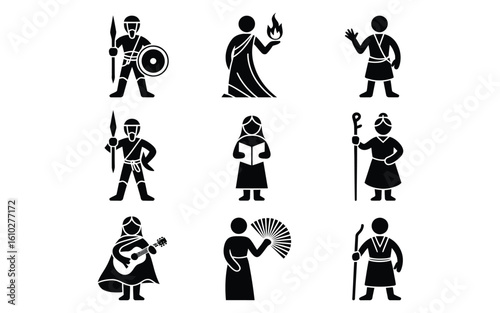 Ancient civilization people silhouette icons set