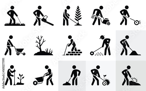 Garden and yard work collection icon set