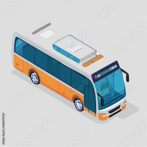 Isometric view of a modern intercity bus showcasing its design and transportation role