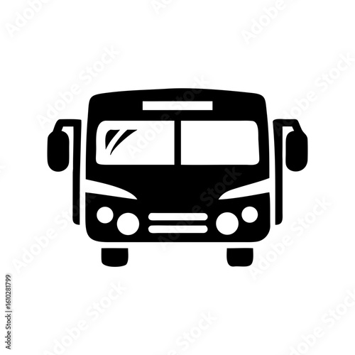Front view of a stylized black public transport bus icon