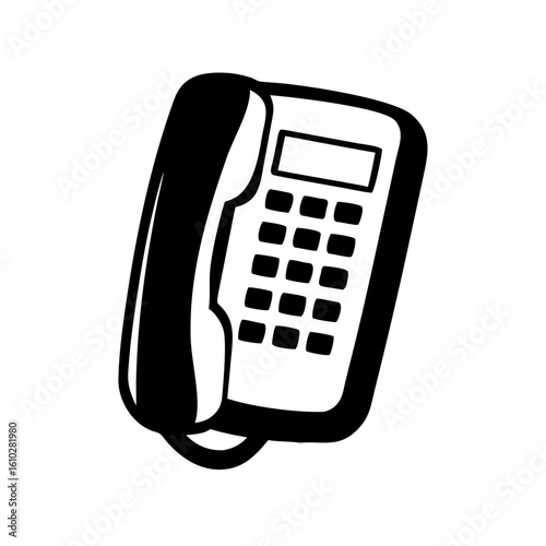 Illustration of a black and white telephone with buttons