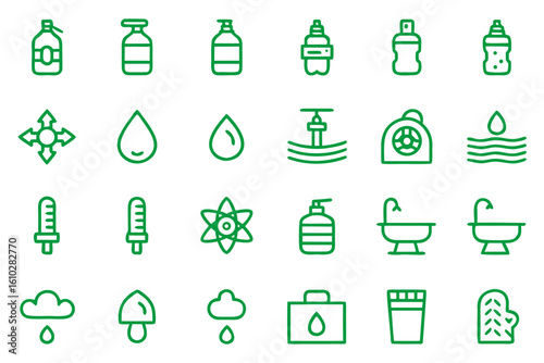 Comprehensive collection of fluid and aquatic themed graphic elements illustrating various water related concepts and activities for diverse design applications