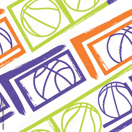 Colorful basketball silhouettes in brushstroke frames pattern silhouette