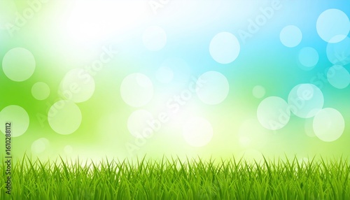 Fresh spring backdrop with lush grass and gentle bokeh lights evoking purity