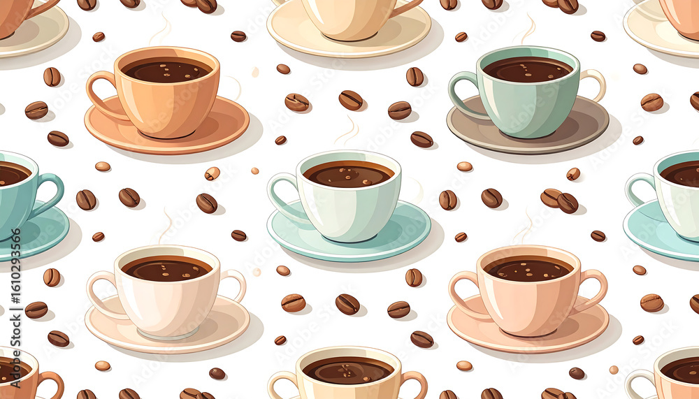 Seamless vector pattern of coffee cups and beans Seamless vector pattern of coffee cups and beans