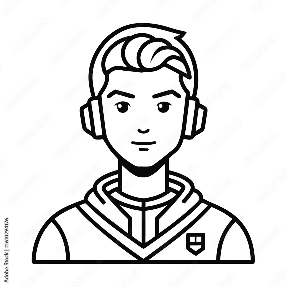 Monochrome Esports Avatar A Focused Gamer with Headphones and a Branded Jersey Ready for Virtual Competition and Strategic Gameplay Monochrome Esports Avatar A Focused Gamer with Headphones and a Branded Jersey Ready for Virtual Competition and Strategic Gameplay