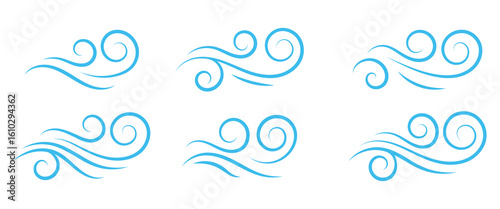 Doodle wind line sketch set. Hand drawn doodle wind blow icon. Air, wind, swirl in doodle illustration style. Doodle wind line sketch set. Hand drawn doodle wind air blow, swirl elements.
