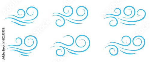 hand drawn doodle wind blow, gust design isolated on white background. Vector hand drawn wind blow sign and symbol illustration