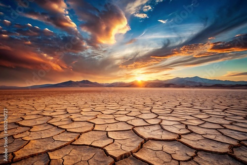 Dramatic Sunset Over a Dried Out Desert Landscape