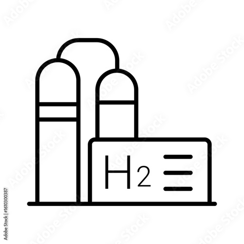 Outline icon of a renewable hydrogen fuel station with editable stroke, suitable for sustainable energy themes.