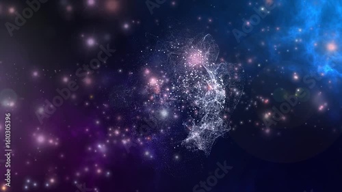 Abstract  futuristic energy sorm nebula background created using Particular 4K video. Ideal for technology intros, sci-fi visuals, motion graphics overlays, and digital music visuals. 