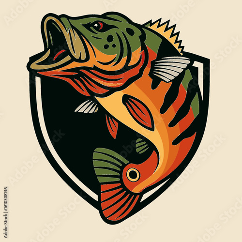 Peacock Bass Fishing Charter Logo – Colorful Florida Sport Fish Emblem for Guide Services