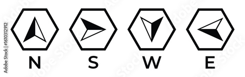 Vintage Nautical Compass Rose – Monochrome Vector Icons of Wind Rose with Cardinal Directions for Marine Navigation and Cartography.