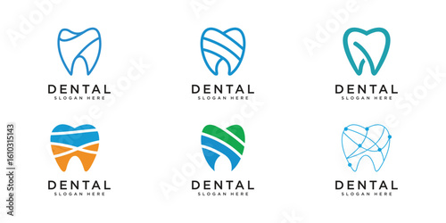 set of dental logo design vector