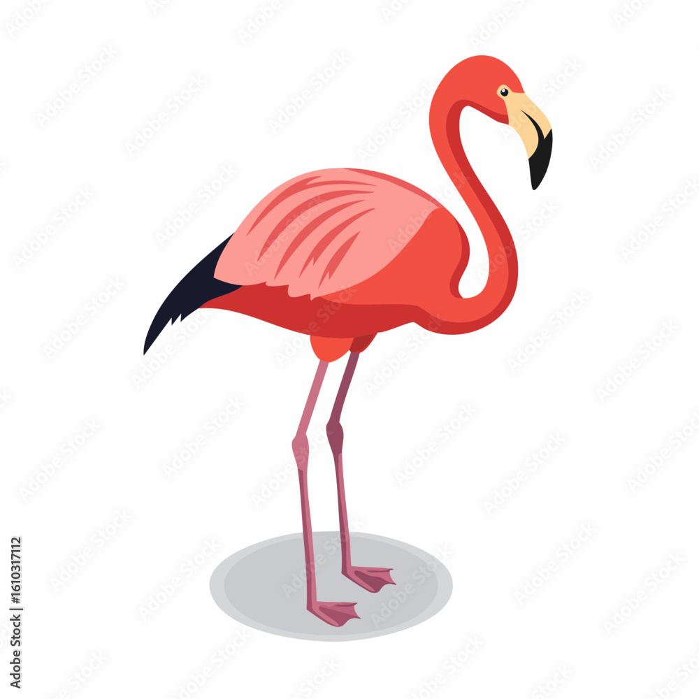 Obraz premium Cartoon Flamingo Illustration Standing Tall with Vibrant Pink Plumage and Distinctive Beak