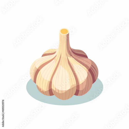 Isometric illustration featuring a fresh and healthy garlic bulb with detailed textures