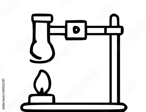 An illustration showing a flask being heated by a flame on a laboratory stand.
