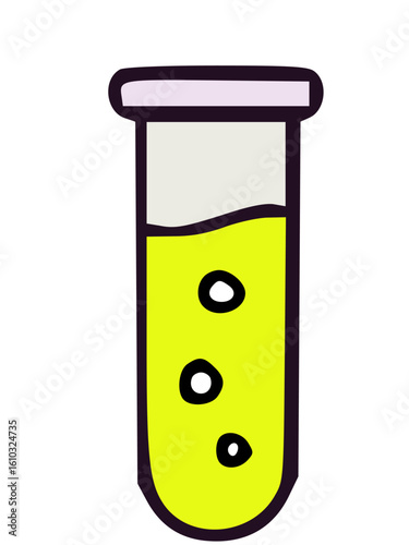 A cartoon test tube filled with bubbling yellow liquid, suggesting a scientific experiment or chemical reaction.
