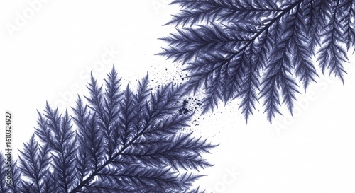 Abstract Blue Botanical Splatter on White