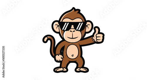 Cartoon monkey wearing sunglasses gives a thumbs-up gesture, expressing approval.