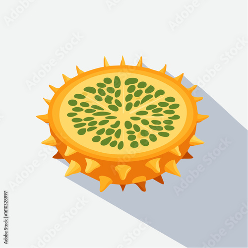 Illustrative Kiwano Melon Slice Displaying Distinctive Spiked Exterior and Seeded Interior