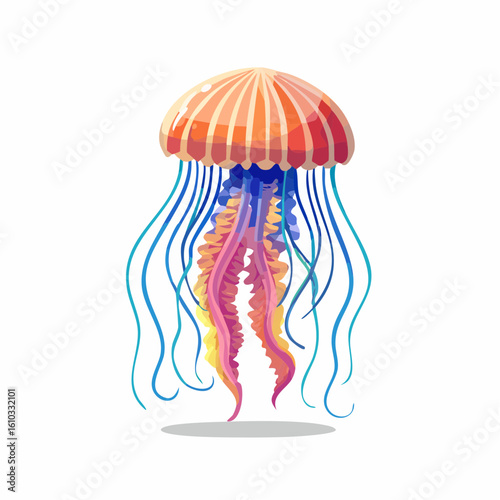 A Vibrant Jellyfish Illustration with Striking Colors and Detailed Tentacles Design