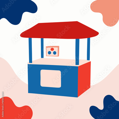 Colorful currency exchange booth illustration with vibrant shapes for finance and travel