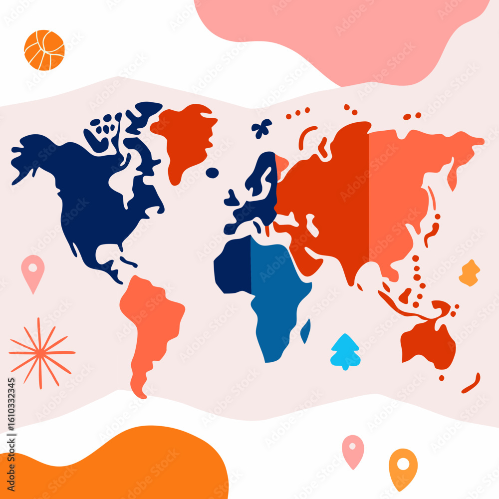 Obraz premium Colorful world map illustration with abstract shapes