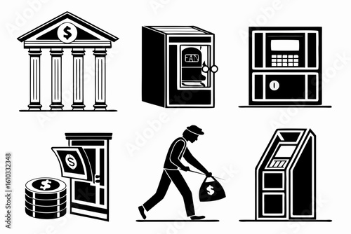 Financial icons depicting banking services and security