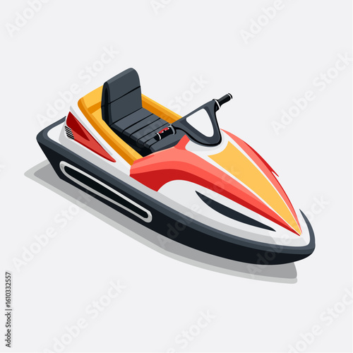 Isometric Illustration of a Colorful Jet Ski on a White Background - Vector Design