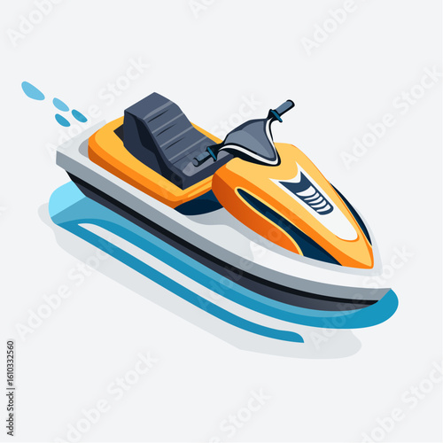 Vibrant Illustration of a Yellow and White Jet Ski on Water, Isometric View