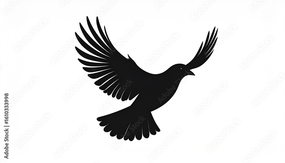 Obraz premium Elegant silhouette of a bird flying with wings wide open on a plain white background, perfect for wildlife, freedom, and natural design concepts