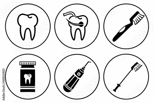 Set of dental icons for oral health and treatment