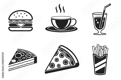 Assortment of popular fast food and drink icons