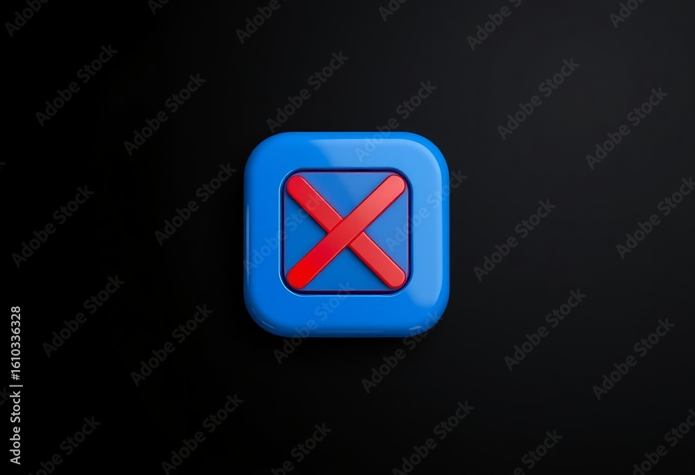 Fototapeta premium Blue square with red cross symbol on black background
