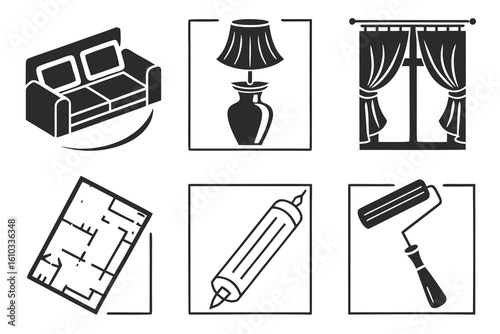 Set of interior design and home furnishing icons