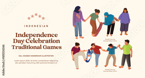 Isolated indonesia independence day traditional game culture illustration