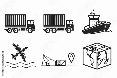Icons depicting various shipping and logistics operations