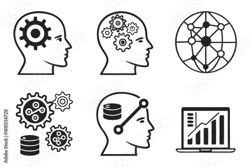Icons illustrating technological concepts and human intellect