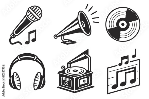A variety of music and audio equipment icons