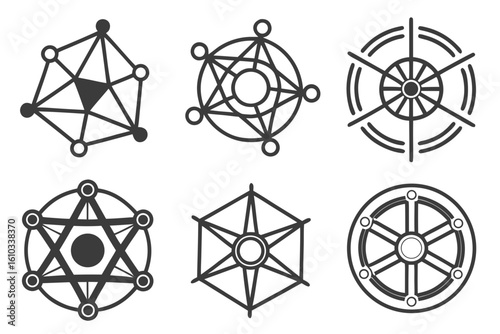 Geometric abstract icons symbolizing networks and connections