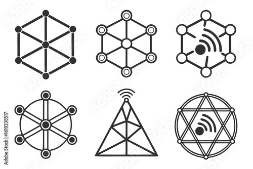 Abstract geometric icons representing technology and networks