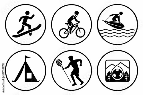 Collection of icons representing various outdoor sports and activities