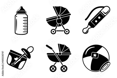 Collection of baby care icons and symbols