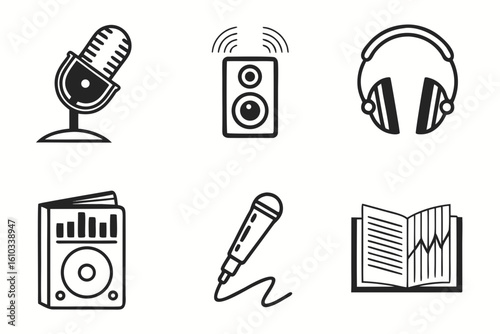 A set of audio and sound equipment icons