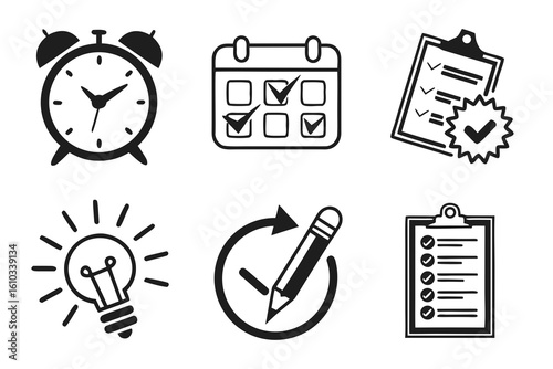 Collection of icons for time, planning, and ideas