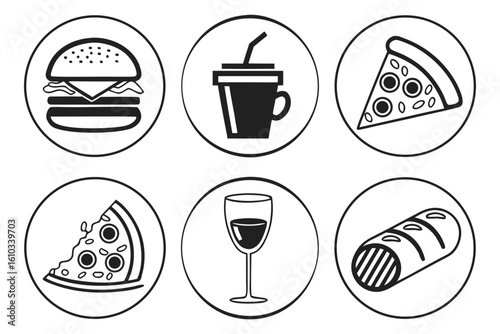 Assorted food and drink icons arranged in a grid